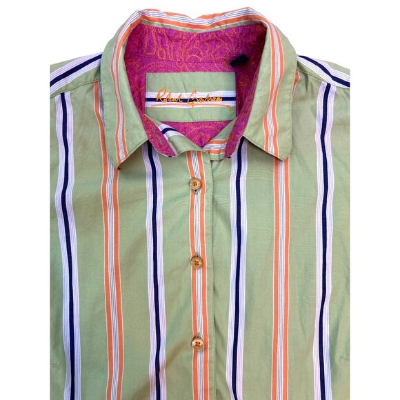 Robert Graham Women's Size 10 Striped Button Down Shirt Green Orange - Picture 2 of 11